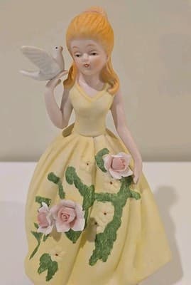 Vintage Berman & Anderson Music Box - Maiden in Yellow Rose Dress Flowers Works - Thumbnail 2