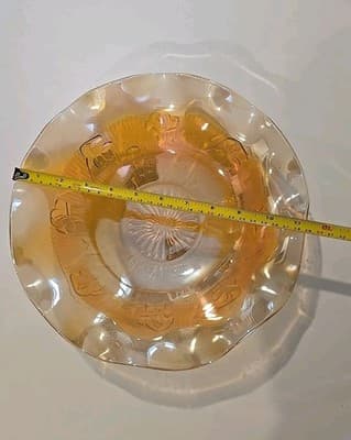 VTG Jeanette Carnival Iridescent Ruffle Glass Bowl Marigold Iris Herringbone MCM - Thumbnail 4