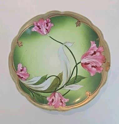M. Z. Austria Porcelain Flower Plate Gold Green