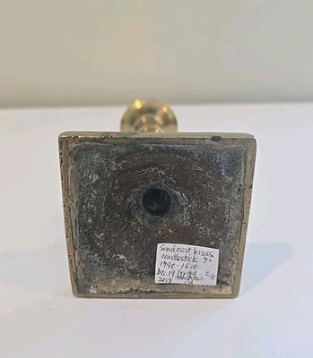 Antique Sand Cast Brass Candlestick 7" C. 1710 - 1810 - Thumbnail 9