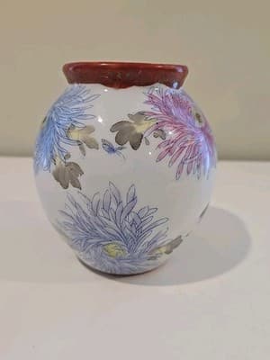 Antique Asian Ceramic Bowl Jar With Chrysanthemum Decoration Unmarked - Thumbnail 3