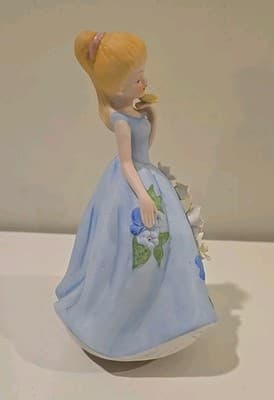 Vintage Berman & Anderson Music Box - Maiden in Blue Rose Dress Flowers Works - Thumbnail 5