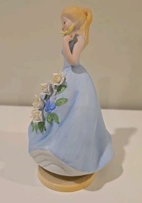 Vintage Berman & Anderson Music Box - Maiden in Blue Rose Dress Flowers Works - Thumbnail 3