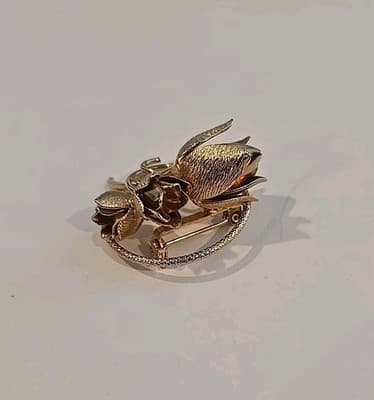 Vintage Gold Tone Tulips Brooch Pin - Thumbnail 4