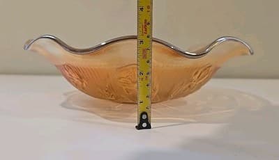 VTG Jeanette Carnival Iridescent Ruffle Glass Bowl Marigold Iris Herringbone MCM - Thumbnail 5