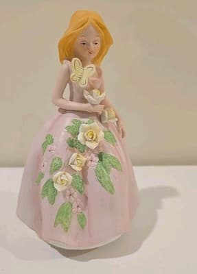 Vintage Berman & Anderson Music Box - Maiden in Pink Rose Dress Flowers Works - Thumbnail 5