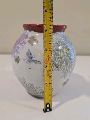 Antique Asian Ceramic Bowl Jar With Chrysanthemum Decoration Unmarked - Thumbnail 6