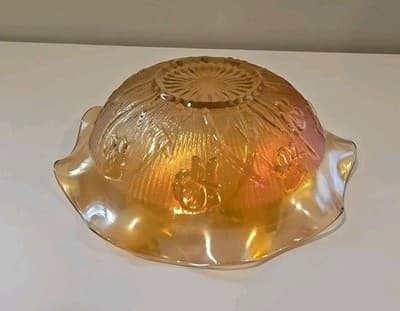 VTG Jeanette Carnival Iridescent Ruffle Glass Bowl Marigold Iris Herringbone MCM - Thumbnail 7