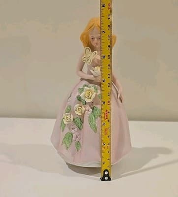 Vintage Berman & Anderson Music Box - Maiden in Pink Rose Dress Flowers Works - Thumbnail 7