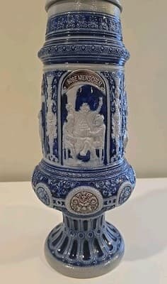 Antique German Westerwald Cobalt & Gray Salt Glazed Stoneware Beer Stein 19" - Thumbnail 7