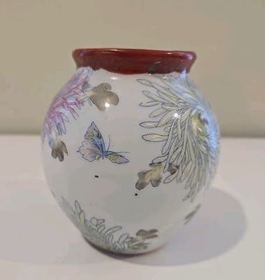 Antique Asian Ceramic Bowl Jar With Chrysanthemum Decoration Unmarked - Thumbnail 5