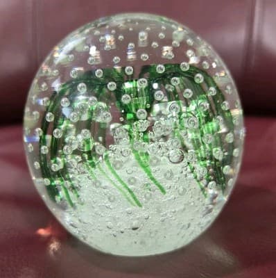 MURANO STYLE GLASS EGG PAPERWEIGHT GREEN BUBBLY Vintage 3.5” - Thumbnail 6