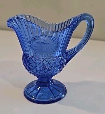 Vintage AVON Cobalt Blue Mt. Vernon Medallion Ribbed / Diamond Pitcher, Perfect