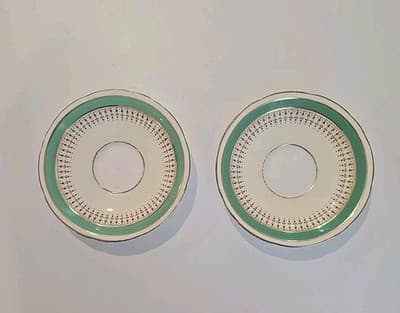 Vintage Aynsley Bone China England Green Gold Tea Cup Saucers (2)