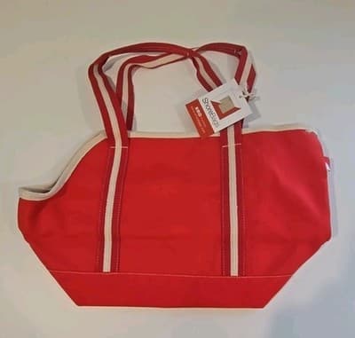 Shorebags Large Canvas Boat Tote Red Beige NWT - Thumbnail 5