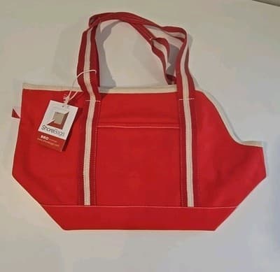 Shorebags Large Canvas Boat Tote Red Beige NWT