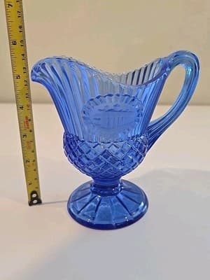 Vintage AVON Cobalt Blue Mt. Vernon Medallion Ribbed / Diamond Pitcher, Perfect - Thumbnail 3
