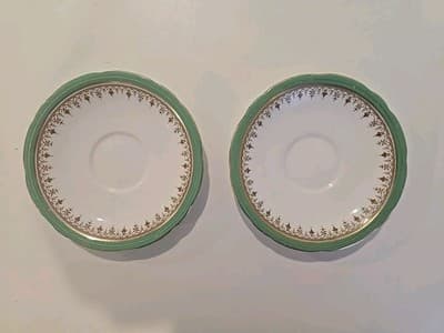 Aynsley Durham Green 6 3/8" Demitasse Saucer Plates w/ Gold Gilding Trim (2)