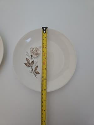 2 Made in USA Sabin Dinner Plate Brown Tan Rose Gold Trim Blue Flowers Roses - Thumbnail 2