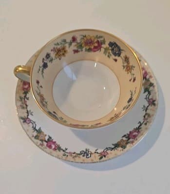 Ahrenfeldt Reizenstein Limoges Rose Gold Trim French Cottage Cup With 2 Saucers - Thumbnail 6