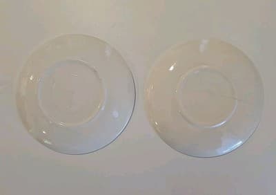 2 Made in USA Sabin Dinner Plate Brown Tan Rose Gold Trim Blue Flowers Roses - Thumbnail 9