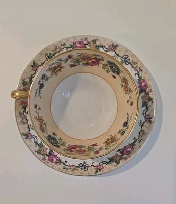 Ahrenfeldt Reizenstein Limoges Rose Gold Trim French Cottage Cup With 2 Saucers - Thumbnail 7