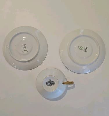 Ahrenfeldt Reizenstein Limoges Rose Gold Trim French Cottage Cup With 2 Saucers - Thumbnail 8