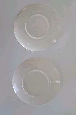 2 Made in USA Sabin Dinner Plate Brown Tan Rose Gold Trim Blue Flowers Roses - Thumbnail 4