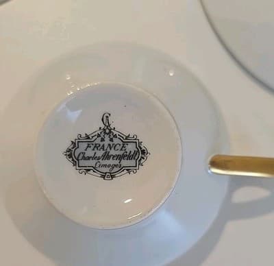 Ahrenfeldt Reizenstein Limoges Rose Gold Trim French Cottage Cup With 2 Saucers - Thumbnail 11