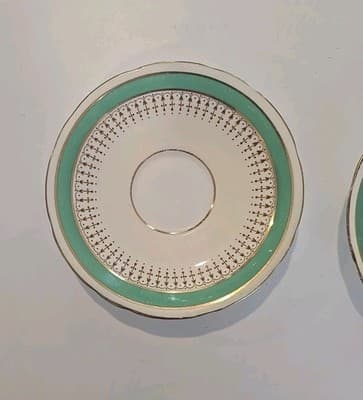 Vintage Aynsley Bone China England Green Gold Tea Cup Saucers (2) - Thumbnail 2