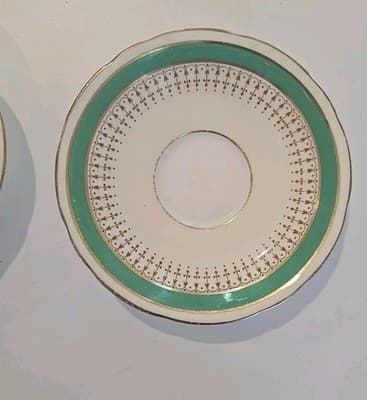 Vintage Aynsley Bone China England Green Gold Tea Cup Saucers (2) - Thumbnail 3