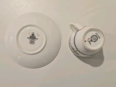 Minton China Princess Demi Cup Saucer Demitasse Yellow Flower Blue 1924 England - Thumbnail 4