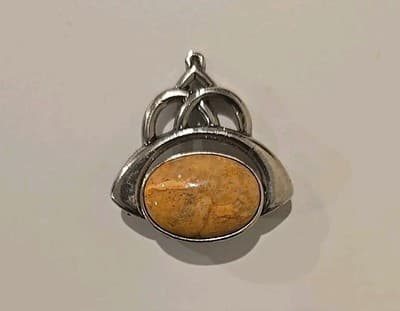 Vintage Jasper Gemstone Silver Plated Handmade Brooch