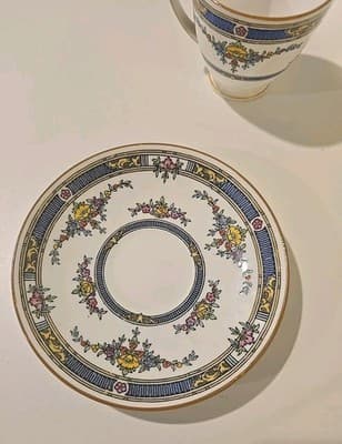 Minton China Princess Demi Cup Saucer Demitasse Yellow Flower Blue 1924 England - Thumbnail 7
