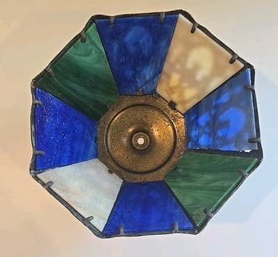 Antique Spelter Slag Glass Lamp Shade Fruit Flower Basket - Thumbnail 7
