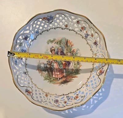 VINTAGE CICO Portrait Porcelain BOWL Lattice Reticulated in Germany US Zone - Thumbnail 3