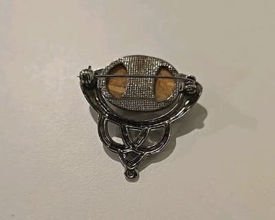 Vintage Jasper Gemstone Silver Plated Handmade Brooch - Thumbnail 5