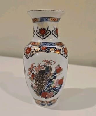 Exquisite Kutani Japanese Porcelain Vase with Peacock 6" - Thumbnail 7