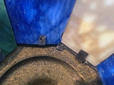Antique Spelter Slag Glass Lamp Shade Fruit Flower Basket - Thumbnail 8