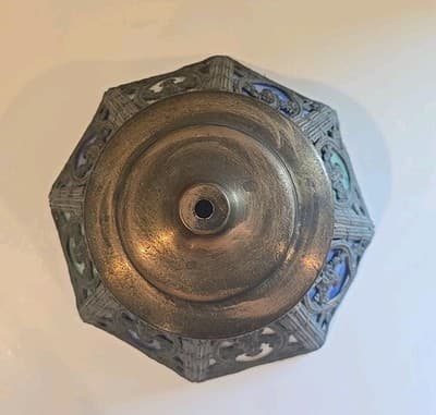 Antique Spelter Slag Glass Lamp Shade Fruit Flower Basket - Thumbnail 2