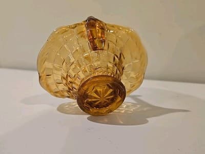 Vintage Amber Glass Basket Hand Blown Handle Basket Candy Dish Trinket Dish - Thumbnail 6