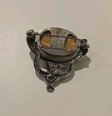 Vintage Jasper Gemstone Silver Plated Handmade Brooch - Thumbnail 6