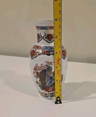 Exquisite Kutani Japanese Porcelain Vase with Peacock 6" - Thumbnail 3