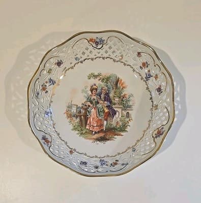 VINTAGE CICO Portrait Porcelain BOWL Lattice Reticulated in Germany US Zone - Thumbnail 2
