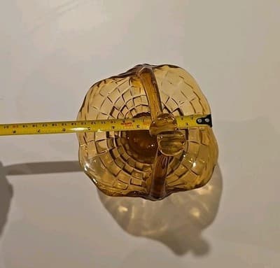 Vintage Amber Glass Basket Hand Blown Handle Basket Candy Dish Trinket Dish - Thumbnail 4