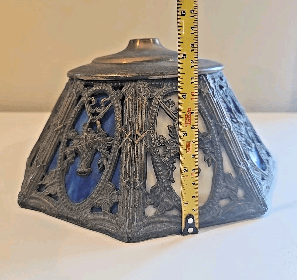 Antique Spelter Slag Glass Lamp Shade Fruit Flower Basket - Thumbnail 4
