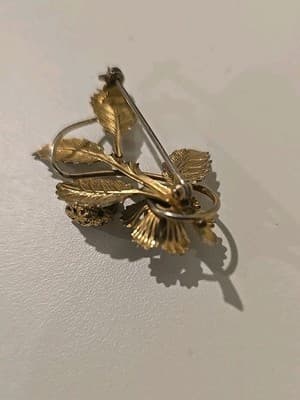 Vintage Costume Jewelry Jade & Pearl Gold Tone Brooch Pin Estate - Thumbnail 7