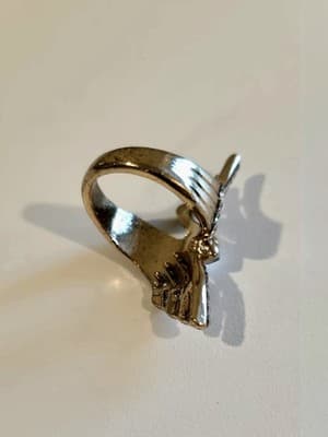 Vintage Gold Metal Statement Fashion Ring Wave Wing Sz 5.5 Rhinestones - Thumbnail 6