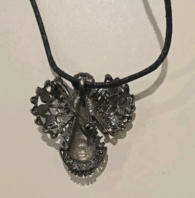 VINTAGE BRONZE TONE ANGEL RHINESTONE Brooch And Necklace in 1 - Thumbnail 3