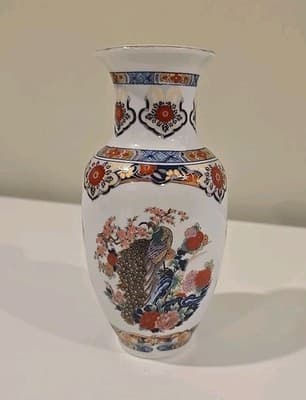 Exquisite Kutani Japanese Porcelain Vase with Peacock 6" - Thumbnail 2